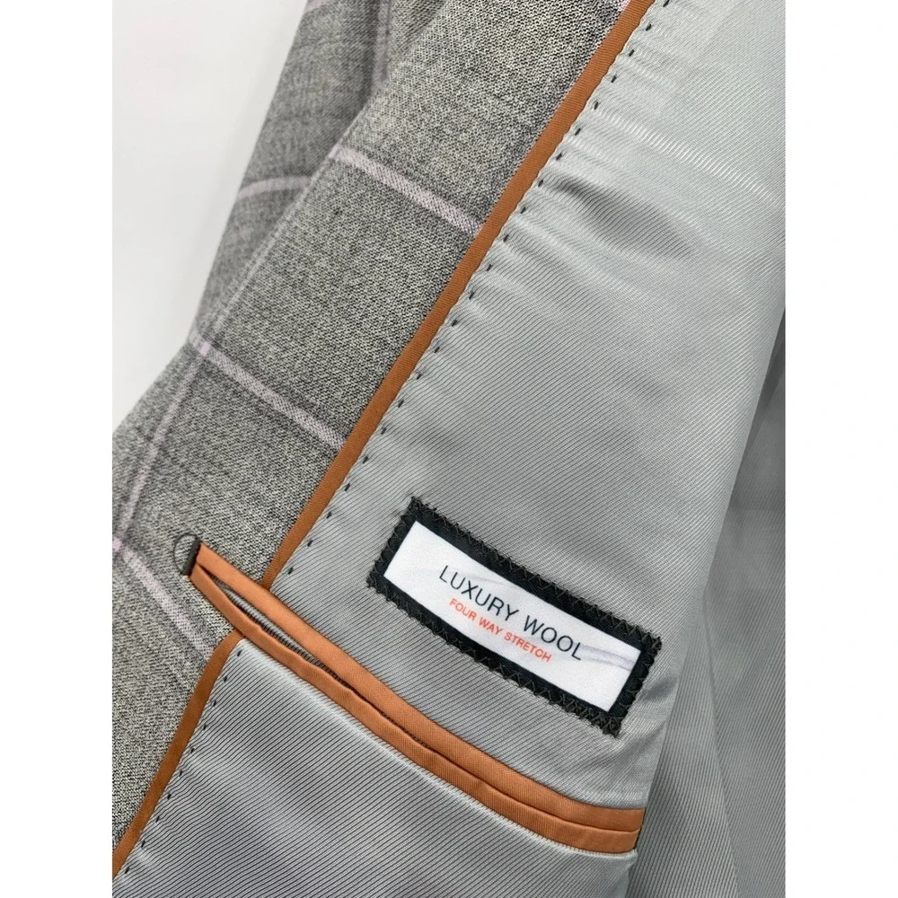 Tiglio Blazer Mens‎ 42L Gray Plaid Wool Stretch Flex Two Button Sport Coat Capri